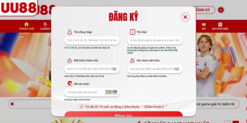 Người chơi cần điền đủ các thông tin cần thiết